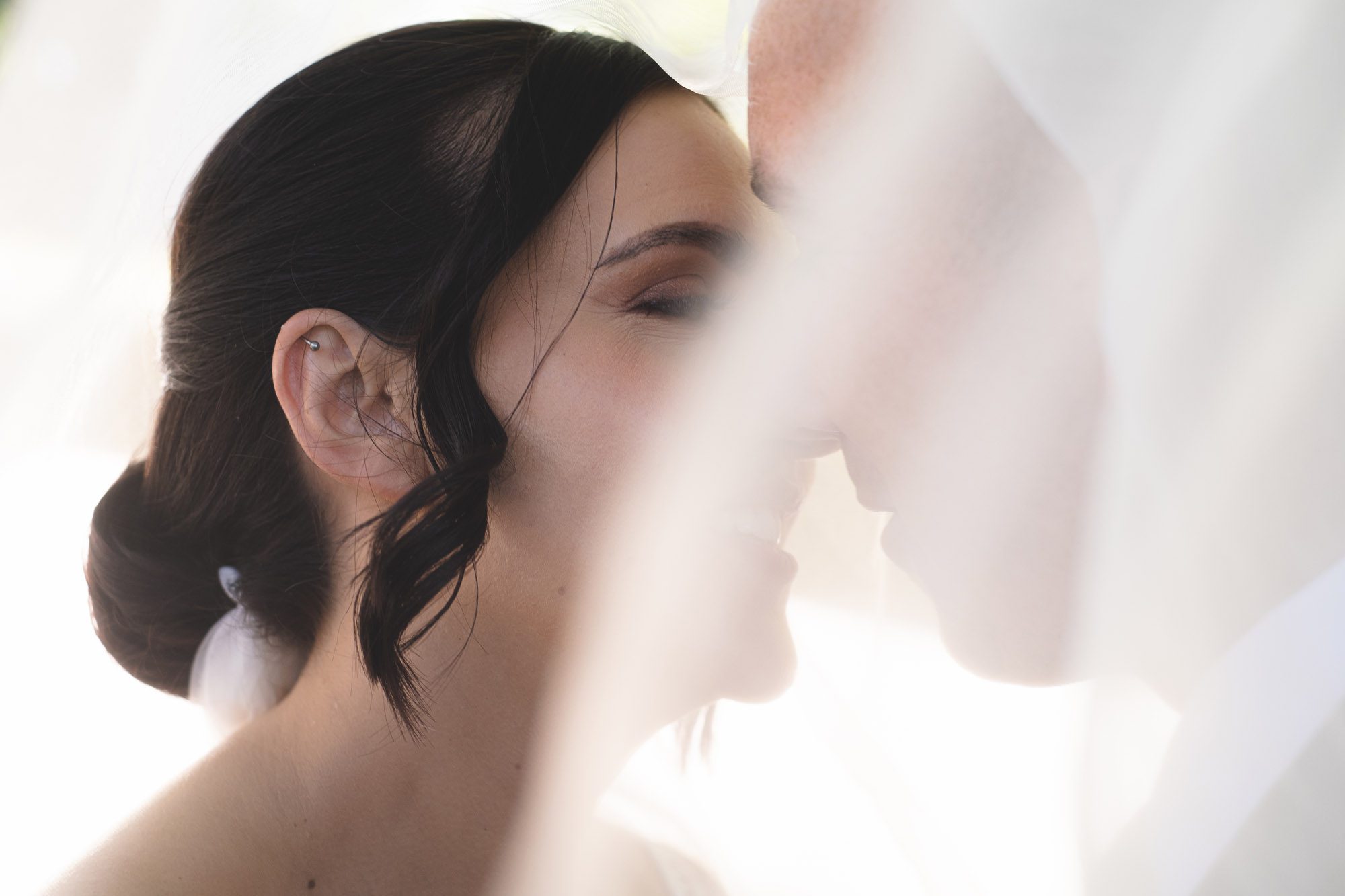 Natural light wedding portrait with veil